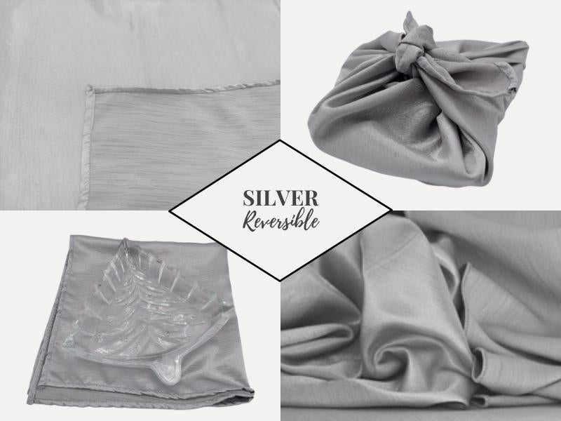 Shiny silver fabric reversible Furoshiki wrapping cloth