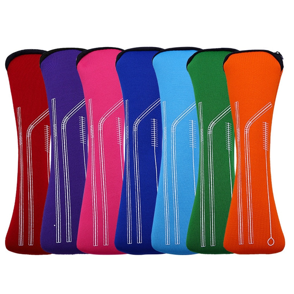 4pk Stainless Steel Reusable Straws with Colorful Silicone Tips Free Cleaning Brush, Carrying Case Included - Green Distributors