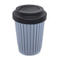 12 oz Onya reusable coffee cup Grey Blue cup with Black lid. Available at Green Distributors.