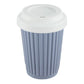 12 oz Onya reusable coffee cup Grey Blue cup with White lid. Available at Green Distributors.