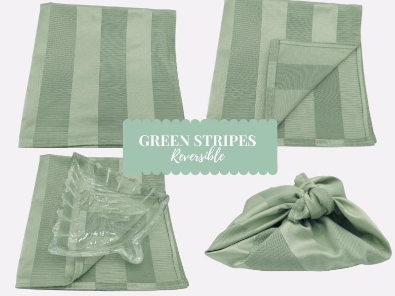 Shiny jacquard fabric wrapping cloth reversible furoshiki with green stripes pattern