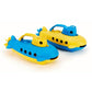 Green Toys submarines with yellow cabin and blue cabin handles side by side. The submarines are facing to the right. Available at Green Distributors.